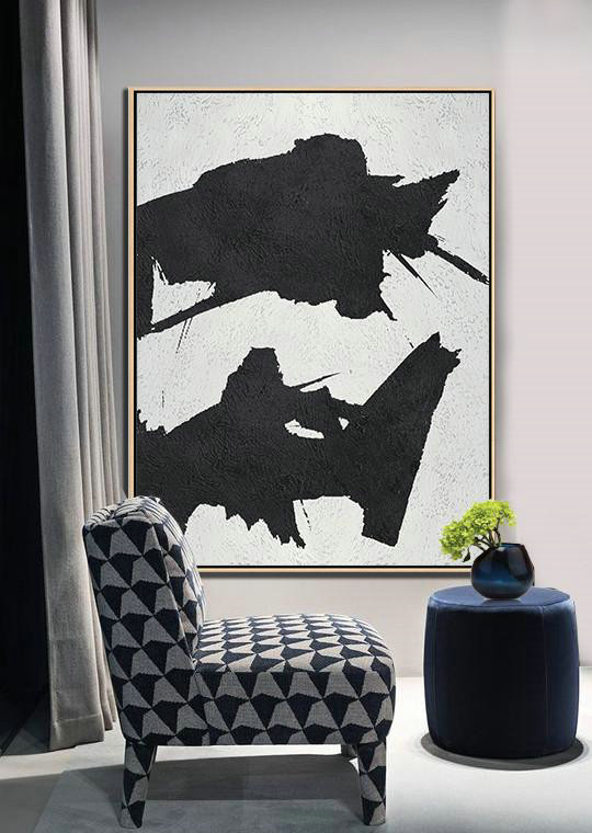 Modern Canvas Art,Black And White Minimal Painting On Canvas - Giant Wall Decor